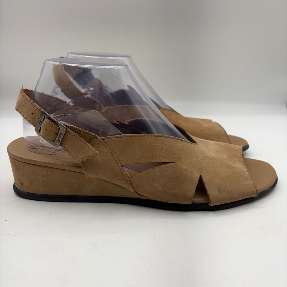 Arche France Tan Nubuck Leather Wedge Sandals Womens Size 42 US 10.5-11